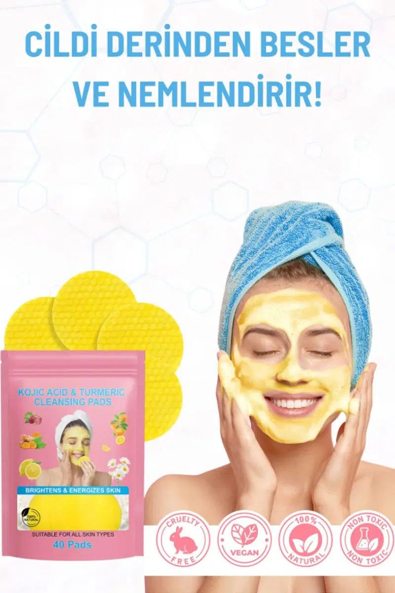 Pastelya Leke Karşıtı Kolik Asit Zerdeçal Yüz Temizleme Pedi Derinlemesine Temizlik Tüm Ciltlere Uygun 40 Adet - Görsel 6