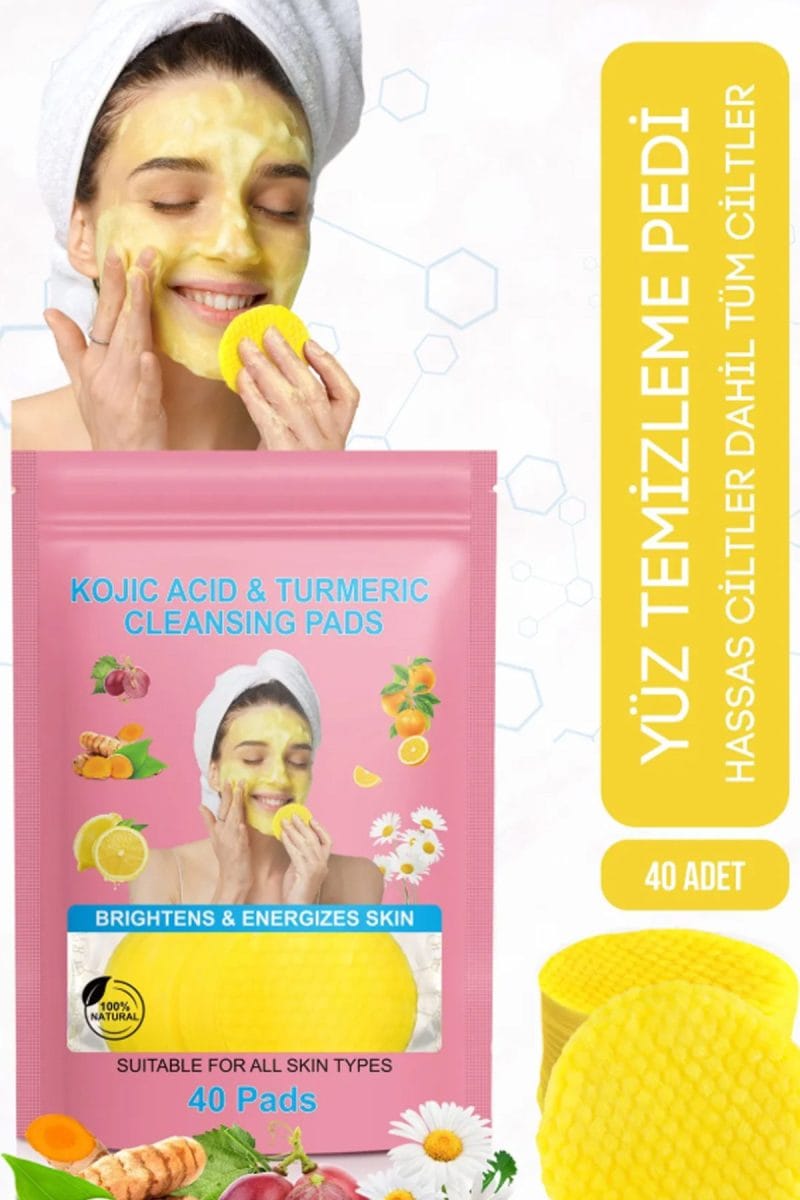 Pastelya Leke Karşıtı Kolik Asit Zerdeçal Yüz Temizleme Pedi Derinlemesine Temizlik Tüm Ciltlere Uygun 40 Adet