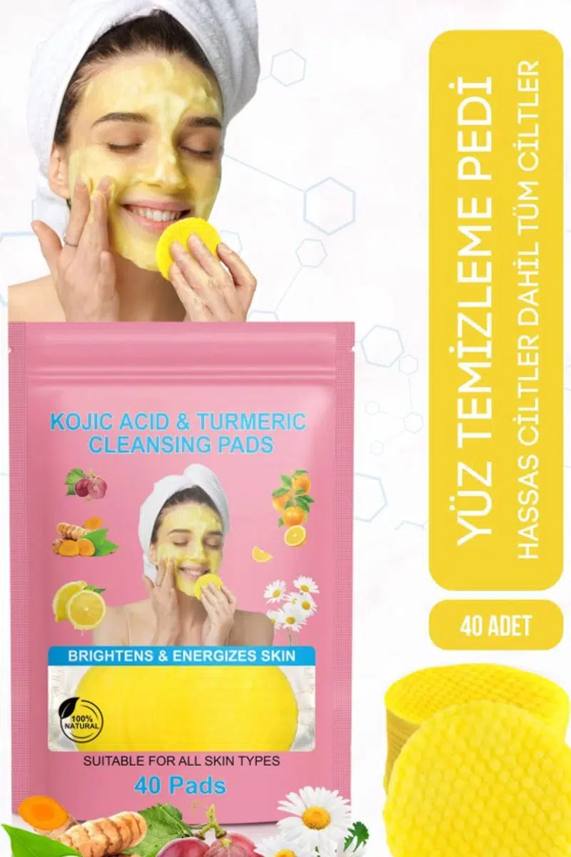 Pastelya Leke Karşıtı Kolik Asit Zerdeçal Yüz Temizleme Pedi Derinlemesine Temizlik Tüm Ciltlere Uygun 40 Adet