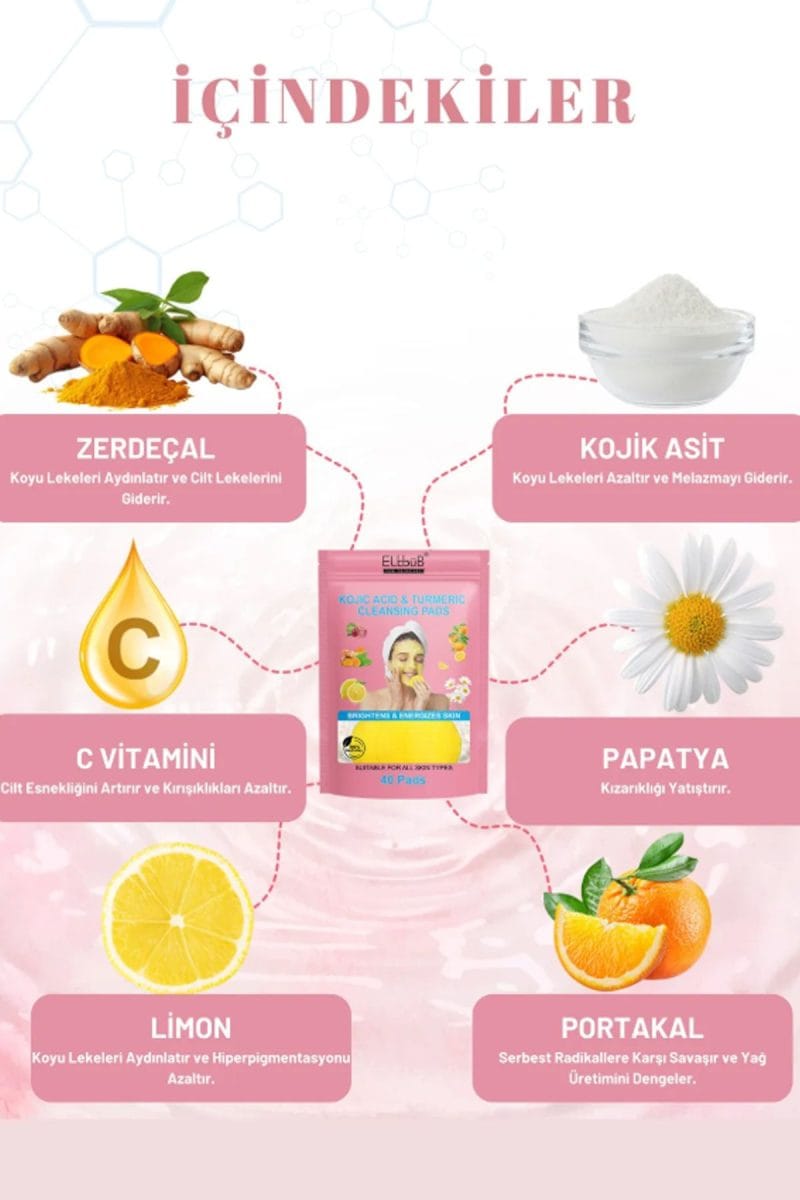 Pastelya Leke Karşıtı Kolik Asit Zerdeçal Yüz Temizleme Pedi Derinlemesine Temizlik Tüm Ciltlere Uygun 40 Adet - Görsel 4