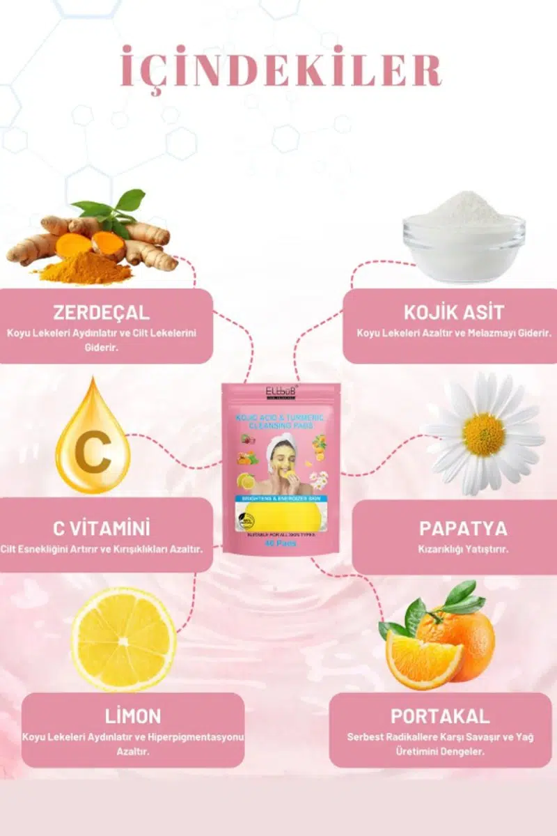 Pastelya Leke Karşıtı Kolik Asit Zerdeçal Yüz Temizleme Pedi Derinlemesine Temizlik Tüm Ciltlere Uygun 40 Adet - Görsel 4