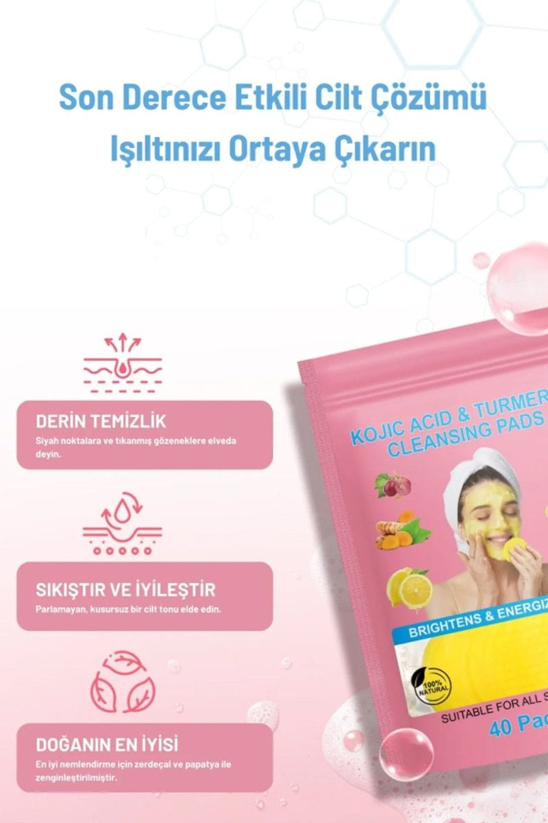 Pastelya Leke Karşıtı Kolik Asit Zerdeçal Yüz Temizleme Pedi Derinlemesine Temizlik Tüm Ciltlere Uygun 40 Adet - Görsel 5